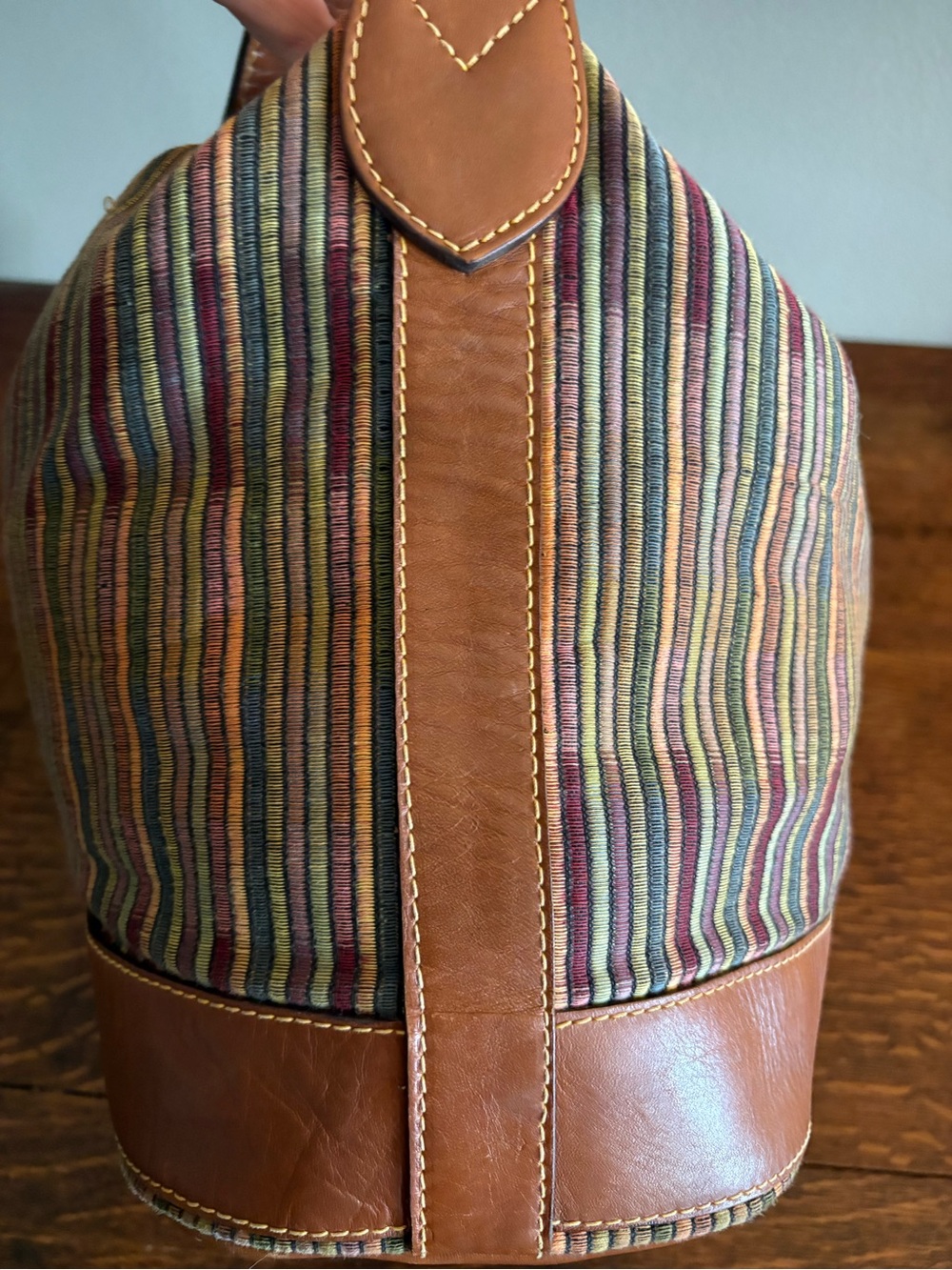 Vintage Bally Italy Multicolor Stripe Leather Drawstring Bucket Bag - Picture 4 of 13